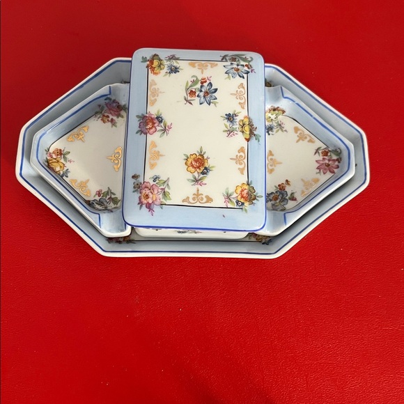 Antique Limoges Set Smoking Tray CigaretteRARE!